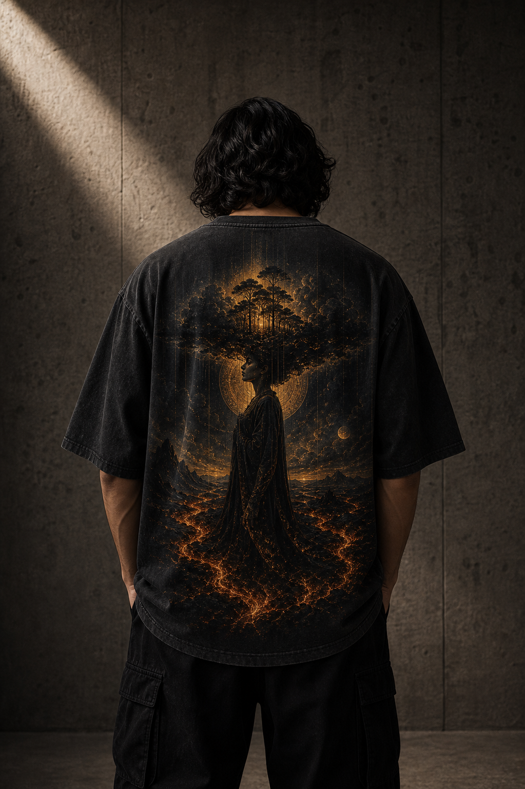 Rooted Flame Oversized Tee editorial lifestyle mockup