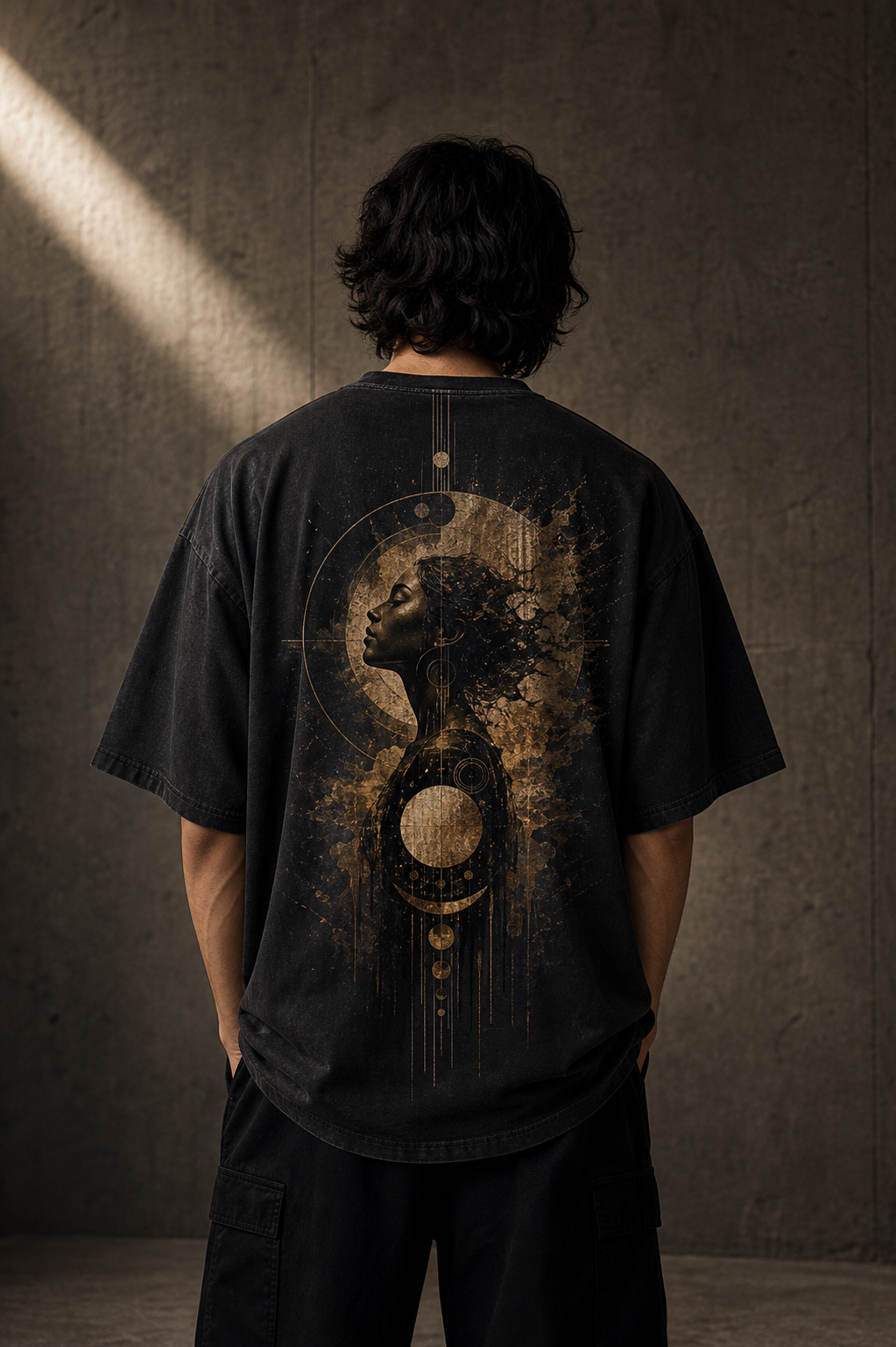 Golden Silence Oversized Tee editorial lifestyle mockup