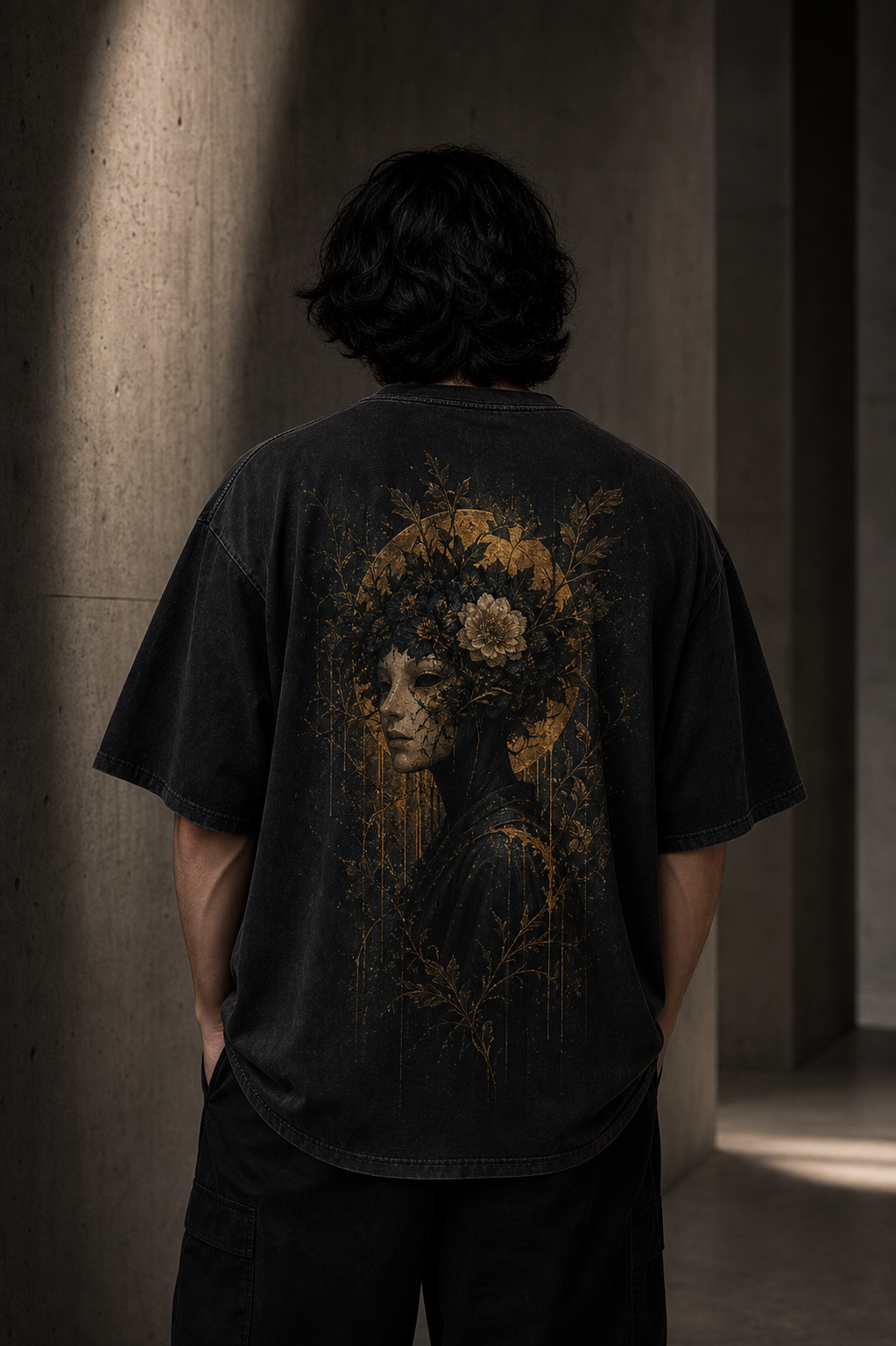 Masked Bloom Oversized Tee editorial lifestyle mockup