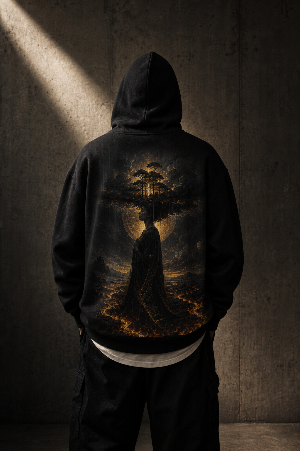 Rooted Flame Heavyweight Hoodie editorial lifestyle mockup